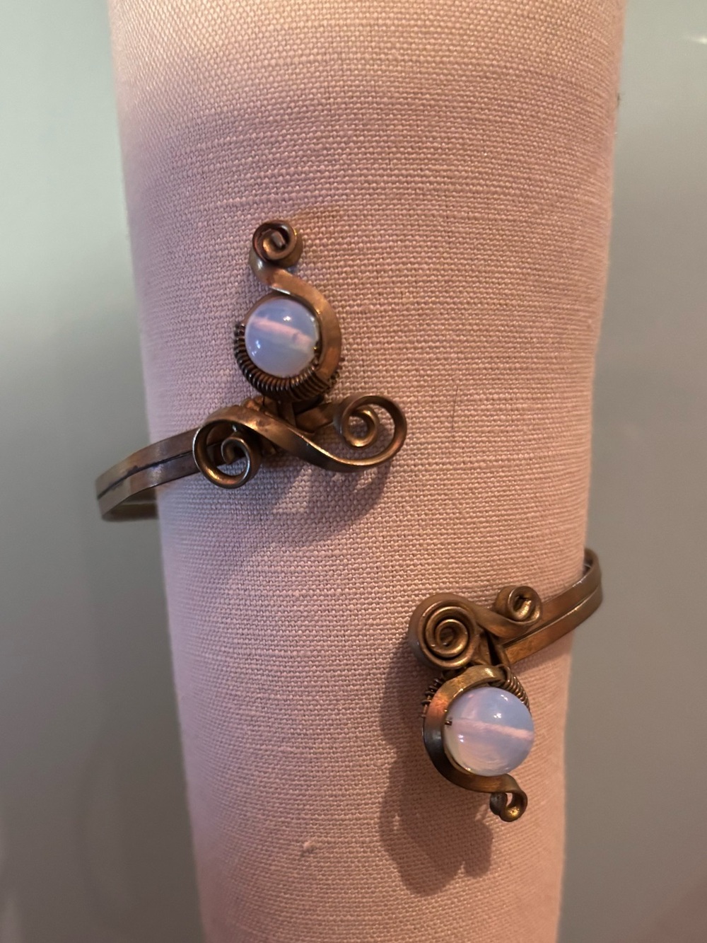 Opal-Effect Stone Open Brass Cuff Bracelet — Cream White